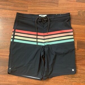 Jetty Supply Co Striped Board Shorts Mens 33 Black Beach Summer Vacation Pockets